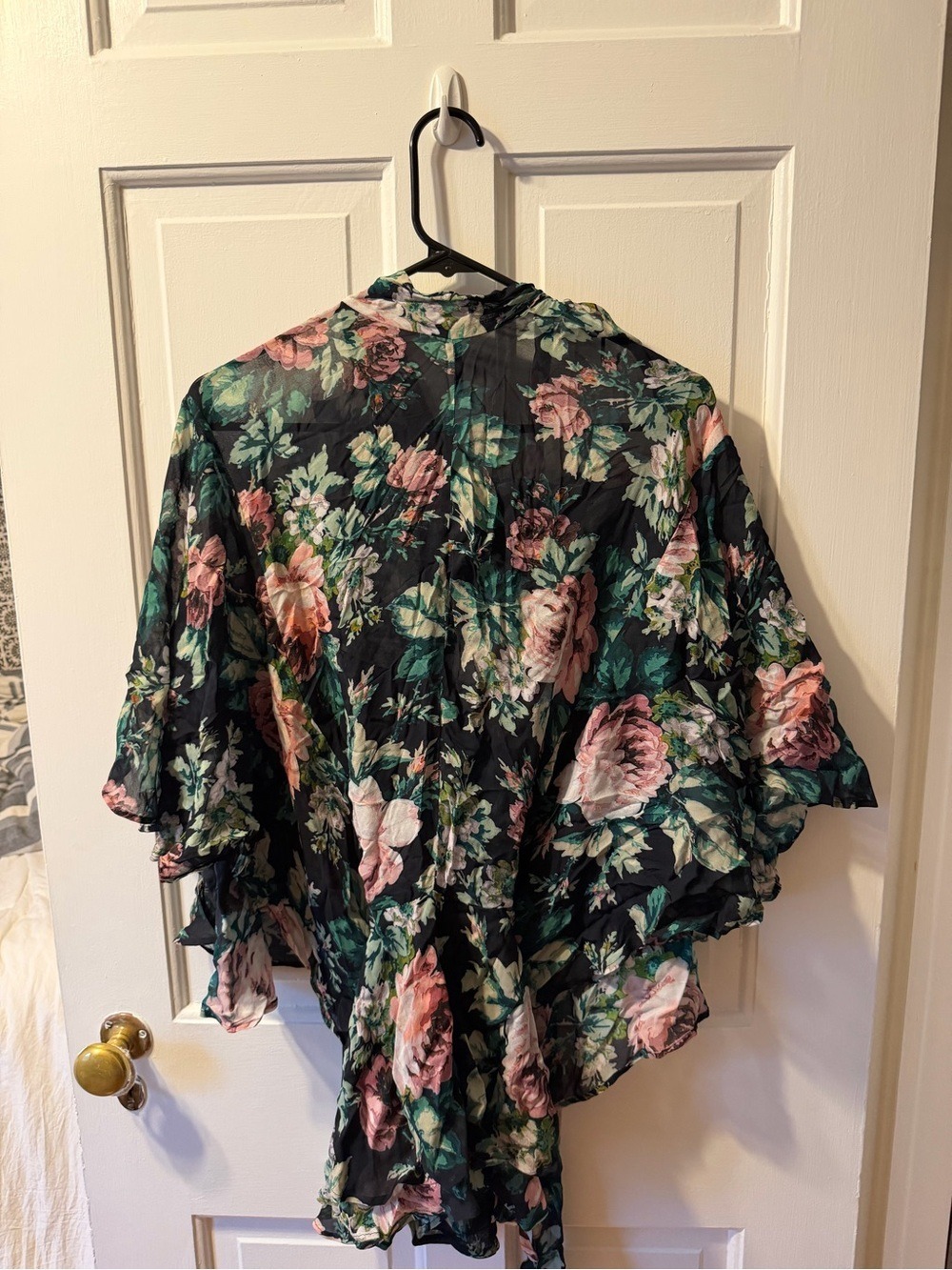 MNG Mango Italian Fabric Floral Wrap Kimono Blouse